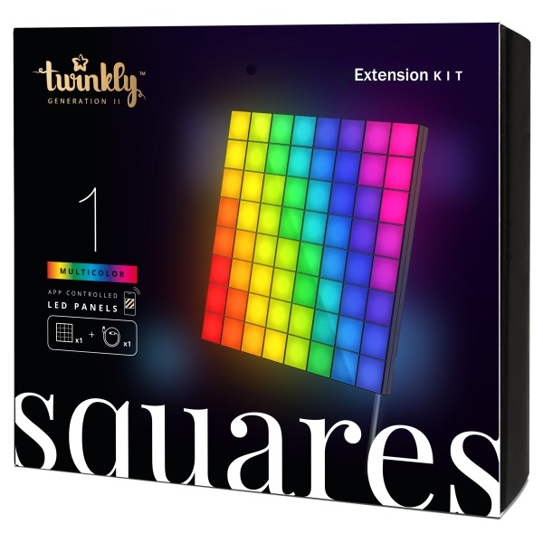 Twinkly Smarte LED Extension-Panel SQUARES, 1 Square Block, 64 RGB Pixels, 16x16 cm, Black, WiFi, IP