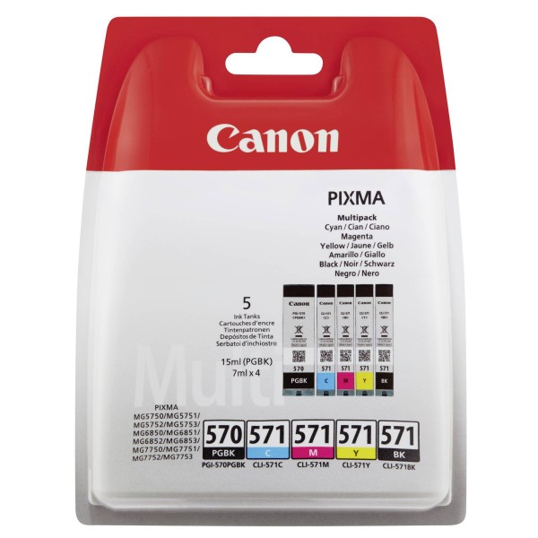 Canon Tinte PGI-570/CLI-571 0372C004 5er Multipack (PGBK/BKMCY) bis zu 780 Seiten gemäß ISO/IEC 2471