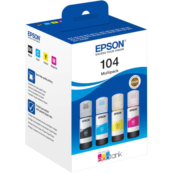 Epson Tinte 104 EcoTank C13T00P640 4er Multipack (BKMCY) bis zu 7.500 Seiten